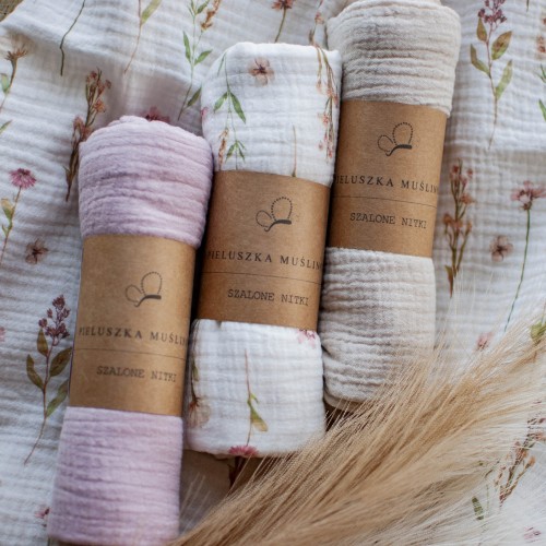 ZESTAW NR 21 Otulaczy muślinowych KWIATOWE ECHO, pieluszki 75x75 3 sztuki