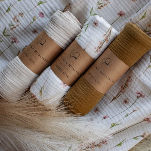 ZESTAW NR 22 Otulaczy muślinowych KWIATOWE ECHO, pieluszki 75x75 3 sztuki