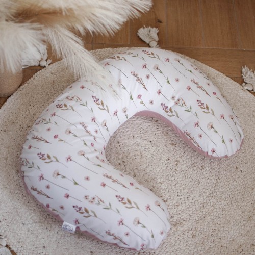 Poduszka rogal do karmienia BAZA + zdejmowana poszewka KWIATOWE ECHO+BRUDNY RÓŻ