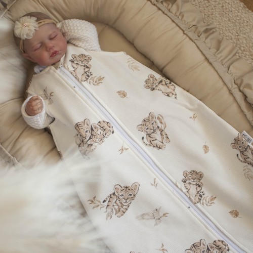 Śpiworek LETNI do spania 0-6 miesięcy TYGRYSIA SIELANKA TOG 0,5 bez wypełnienia podwójny suwak