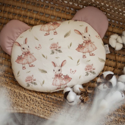 Poduszka WAFEL PREMIUM MIŚ do wózka PANI KRÓLIK+BRUDNY RÓŻ