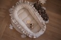 Kokon niemowlęcy Z FALBANKAMI i kuleczkami BOHO BEŻ z bawełny, certyfikat Oekotex,z zapinką maskującą, Szalone nitki
