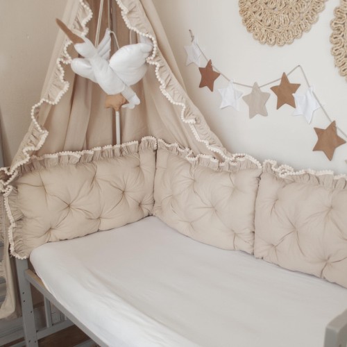 Ochraniacz pikowany BOHO do łóżeczka 120x60 3 panele 30x60 cm BEŻ