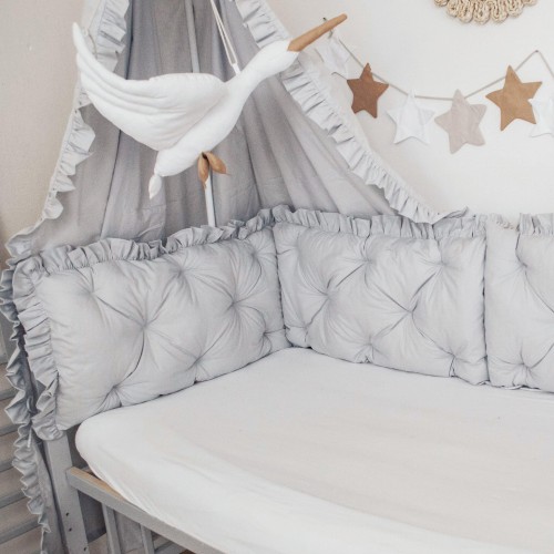 Ochraniacz pikowany 3 panele 30x60 cm do łóżeczka 120x60 z falbankami SZARY .jpg