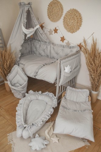 Wyprawka dla noworodka 12 elementów z falbanką SZARY