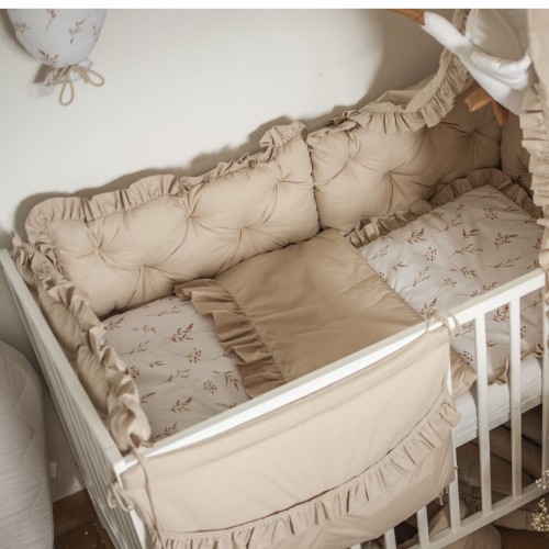 ZESTAW wyposażenie do łóżeczka 7 elementów FILIGRANOWE GAŁĄZKI+BEŻ