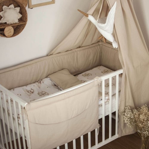 ZESTAW wyposażenie do łóżeczka 5 elementów ZAKOCHANE OWIECZKI + BEŻ