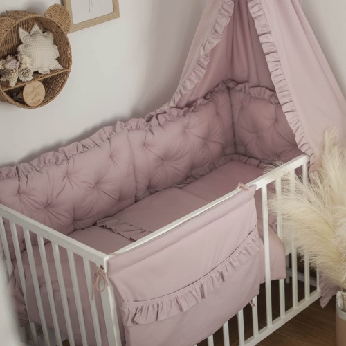 ZESTAW wyposażenie do łóżeczka 7 elementów BRUDNY RÓŻ