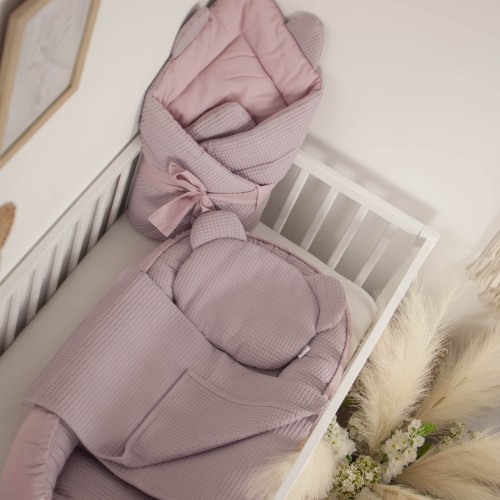 Wyprawka dla noworodka WAFEL zmiękczany 4 elementy BRUDNY RÓŻ